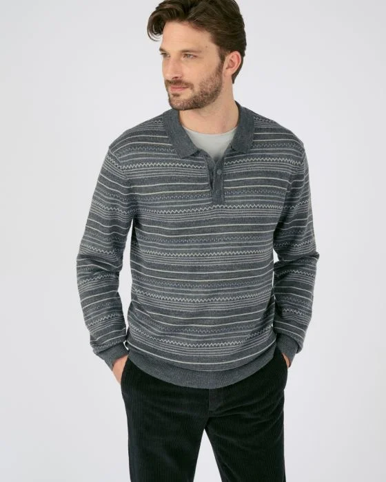 Pull jacquard rayé à col polo