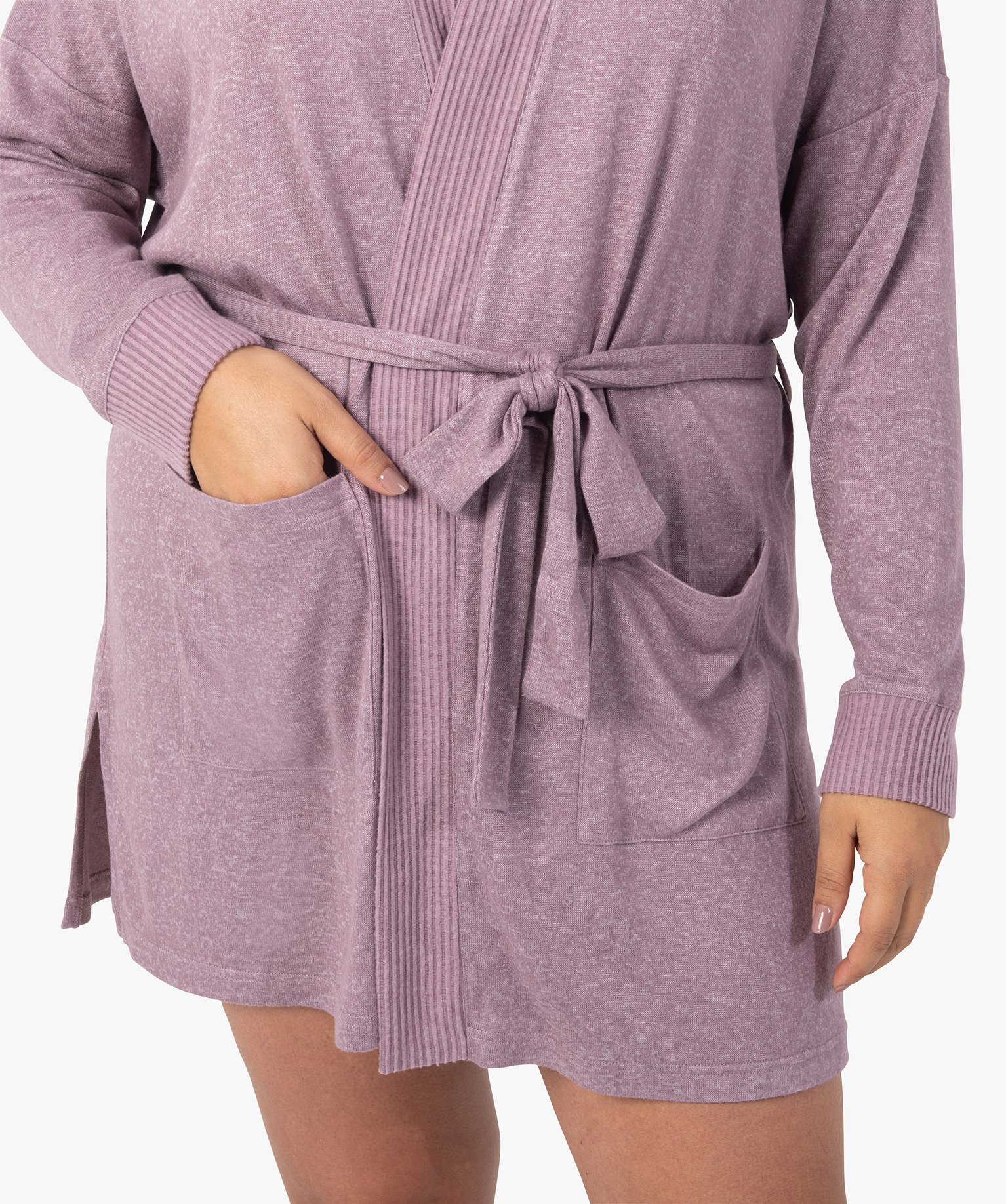 Veste d'intérieur femme grande taille en maille douce avec ... violet | GEMO