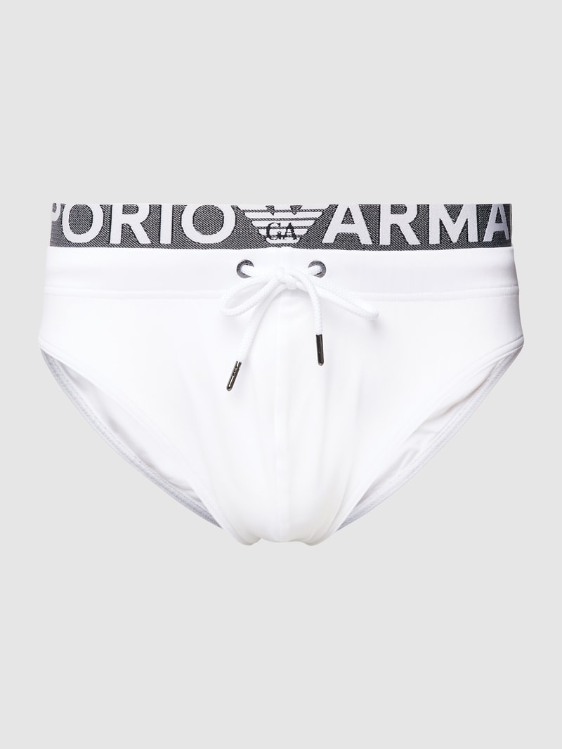 Badehose mit elastischem Logo-Bund in weiß