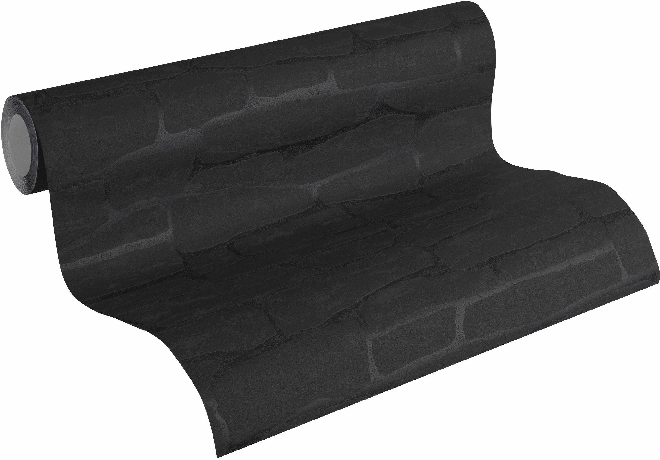 living walls Vliestapete Best of Wood`n Stone, strukturiert, Steinoptik, Strukturmuster, uni, (1 St), Steintapete Modern Schwarz