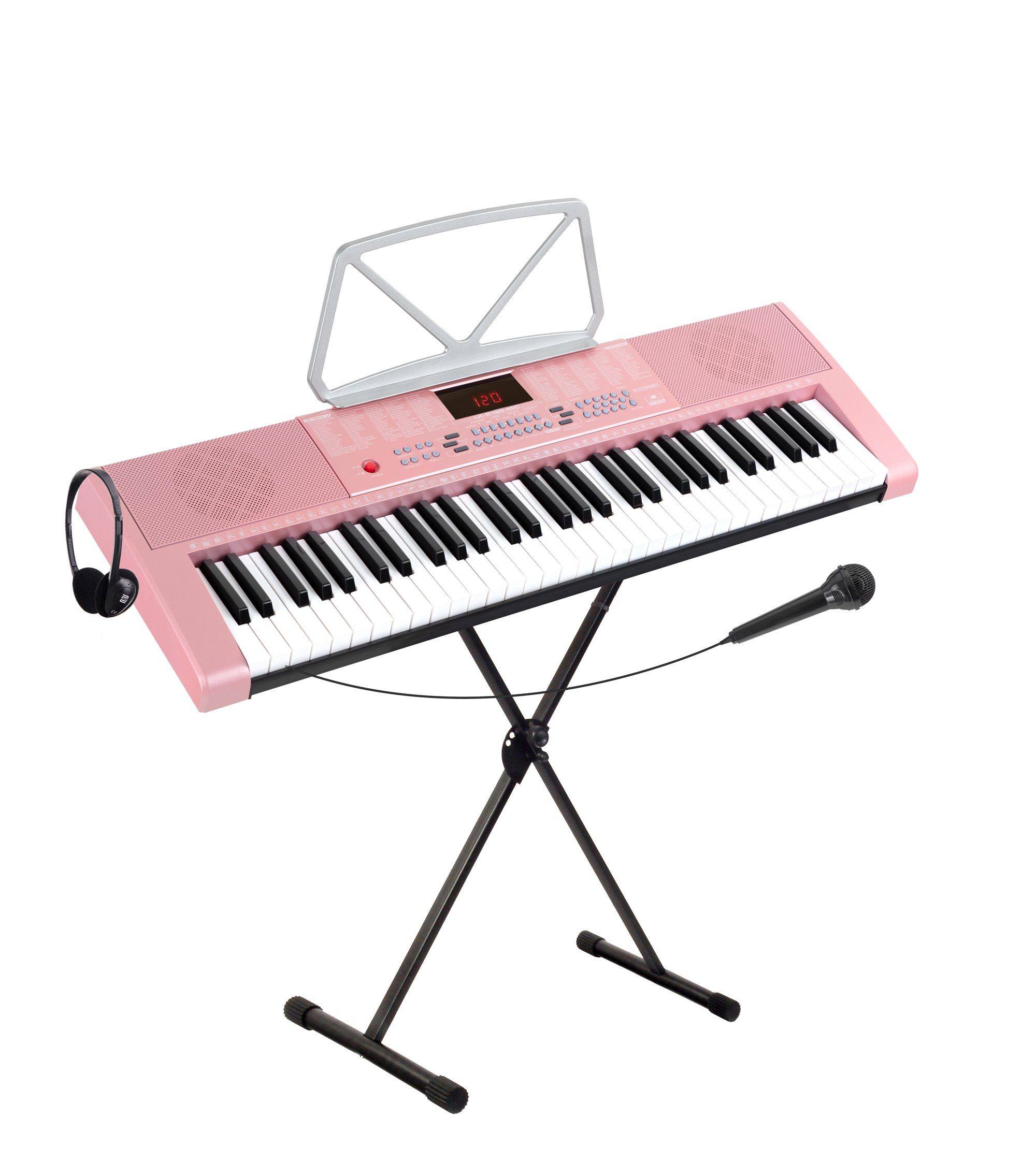 McGrey Home Keyboard LK-6120-MIC - Einsteiger-Keyboard mit 61 Leuchttasten, (Spar-Set, 3 tlg., Inkl. Mikrofon, Ständer und Notenhalter), 255 Sounds und Rhythmen - 50 Demo Songs mit Lernfunktionen