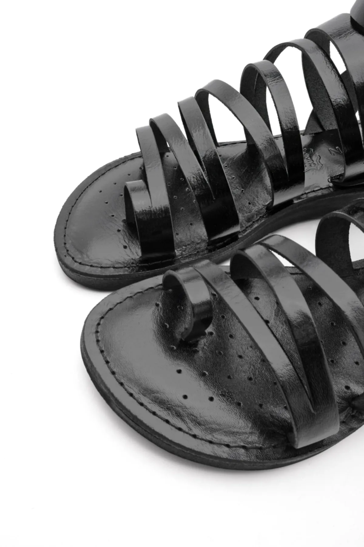 Marjin  Damen-Flip-Flops aus echtem Leder mit leichter Eva-Sohle, Alltagssandalen Saper schwarz