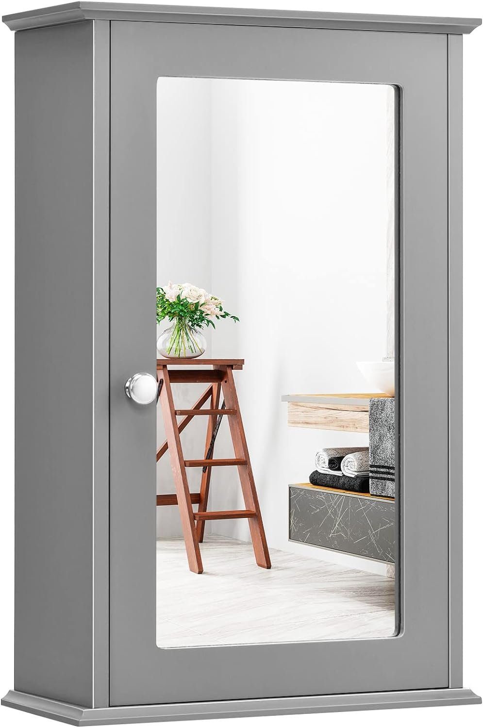 KOMFOTTEU Spiegelschrank mit Verstellbarer Ablage 34 x 15 x 53 cm