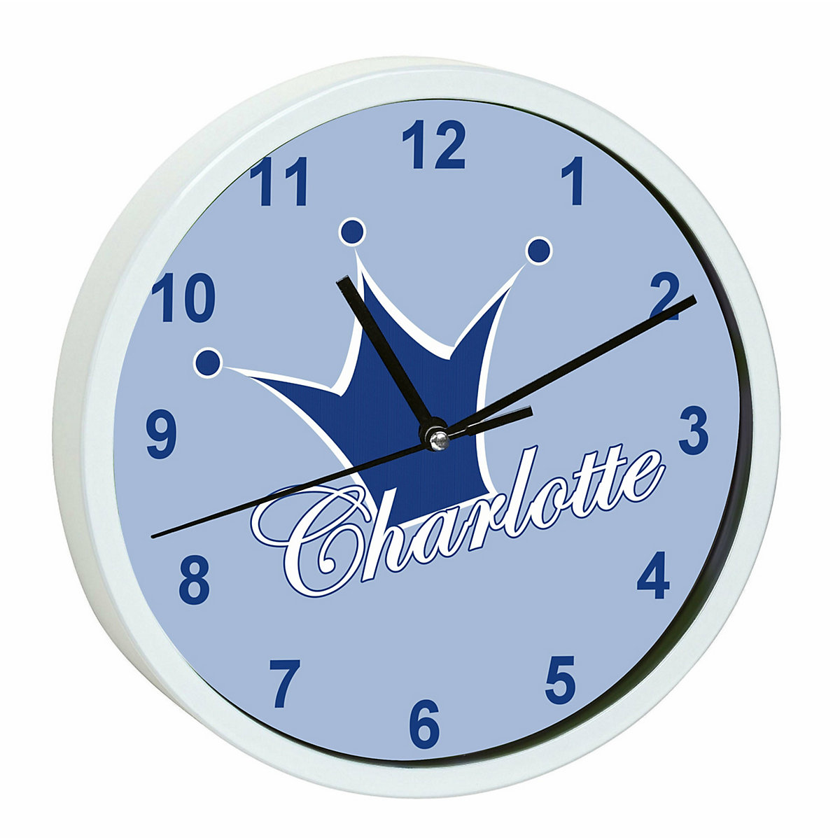 Kinder Wanduhr personalisiert mit Name Krone blau