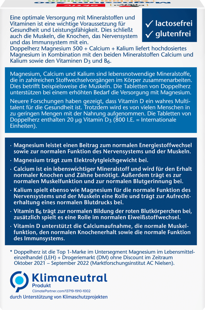 Magnesium 500 + Calcium + Kalium Tabletten (30 Stück), 69,6 g