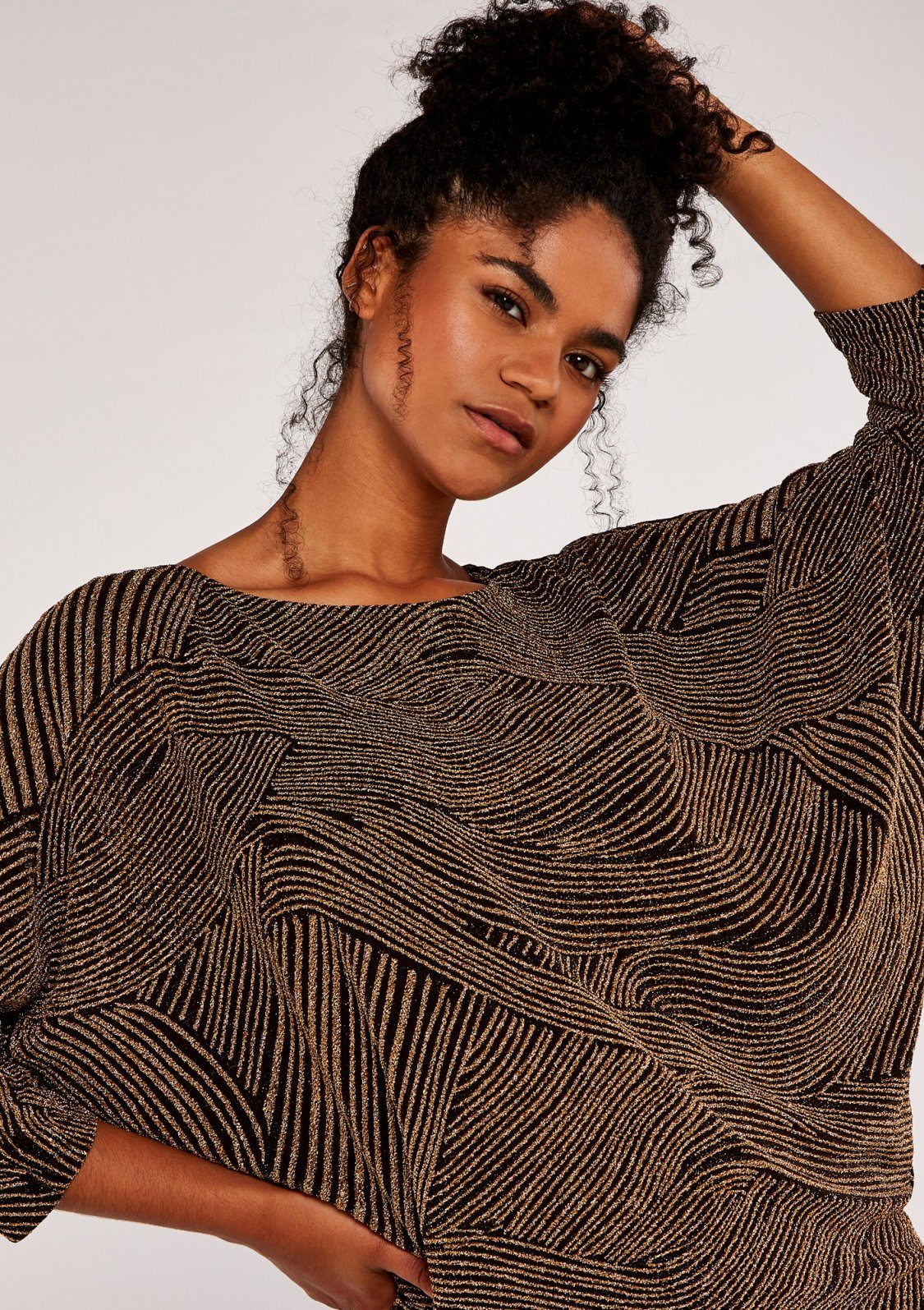 Apricot Fledermausshirt Lurex Swirls Batwing Top (1-tlg) mit Glanzfaden