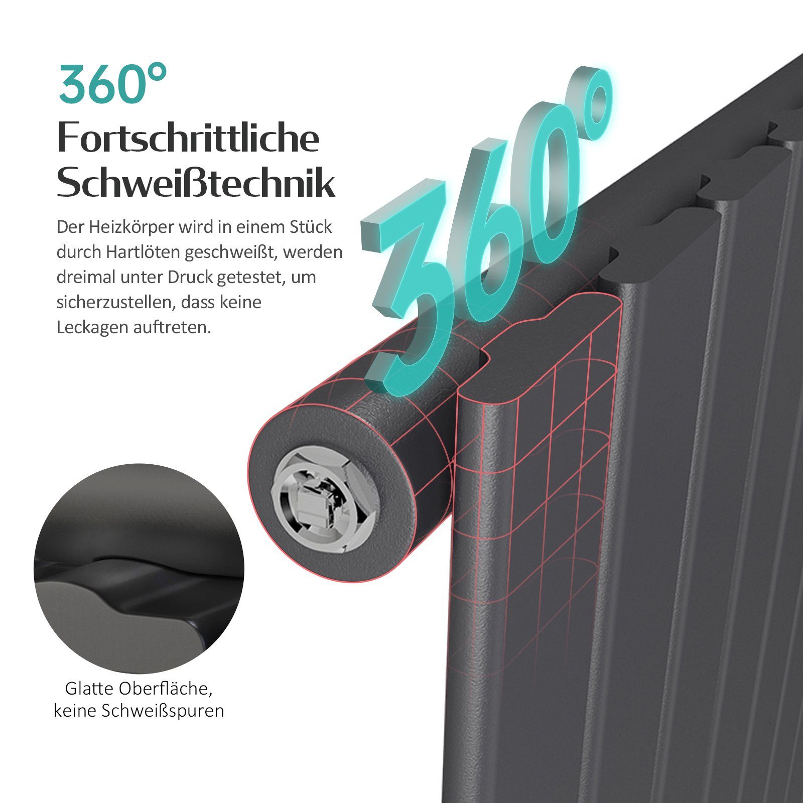 EMKE Heizkörper Paneelheizkörper Kompaktheizkörper Vertikal, Einlagig Heizkörper, Bad Design Heizkörper Mittelanschluss Schwarz