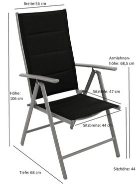 DEGAMO Gartensessel ALMERIA, klappbar, Alu silbergrau + Kunstgewebe gepolstert schwarz, wetterfest