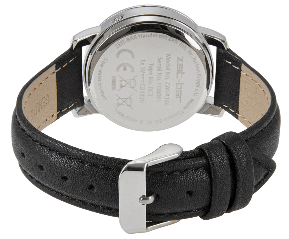 Zeit-Bar Funk-Armbanduhr Damen, Metall-Gehäuse, Leder-Uhrband