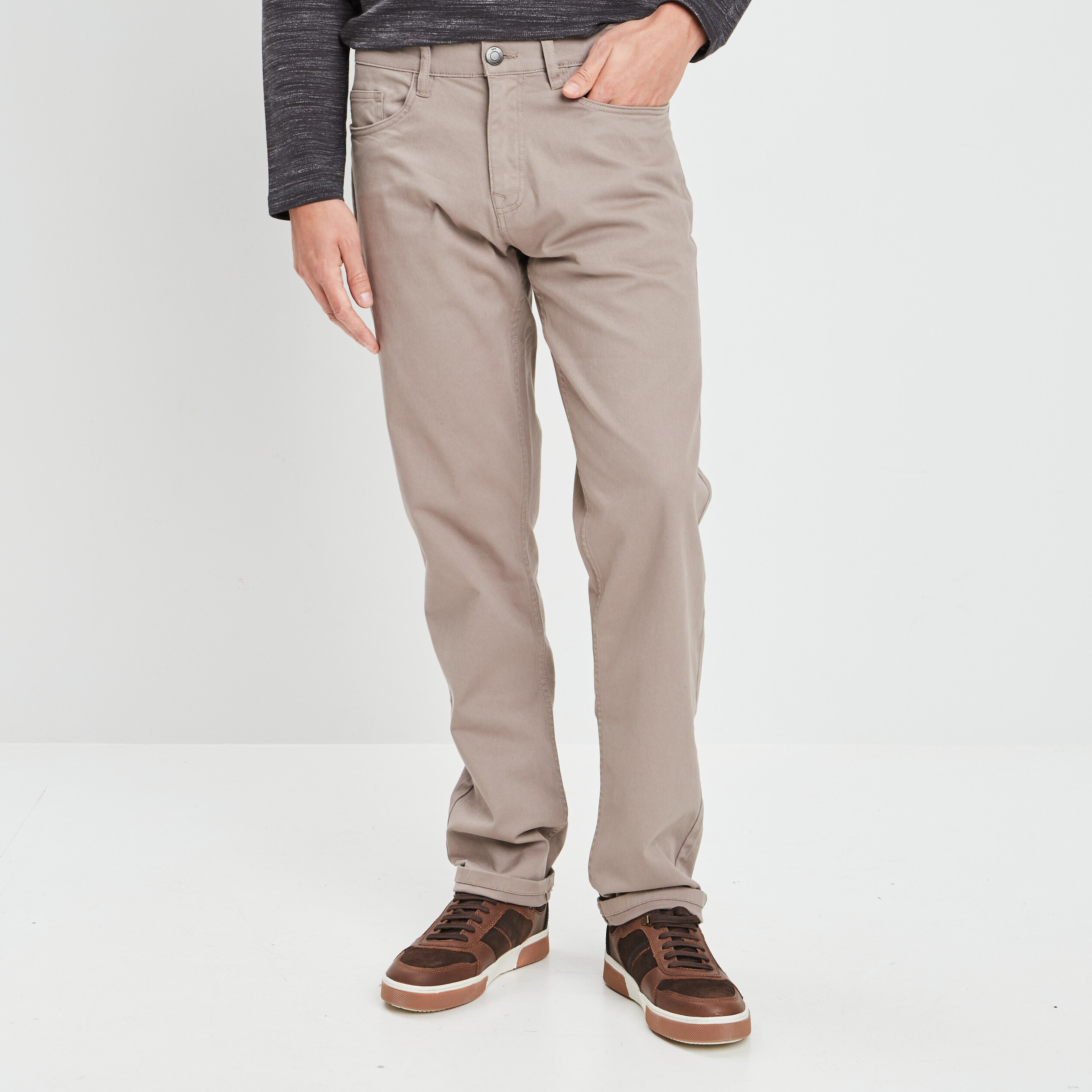 Pantalon droit en coton taupe homme | La Halle