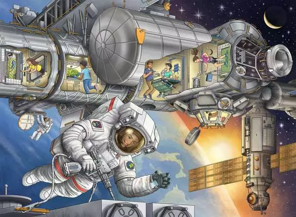 Kinderpuzzle ab 6 Jahren - Wieso? Weshalb? Warum? Auf der Weltraumstation - 100 Teile