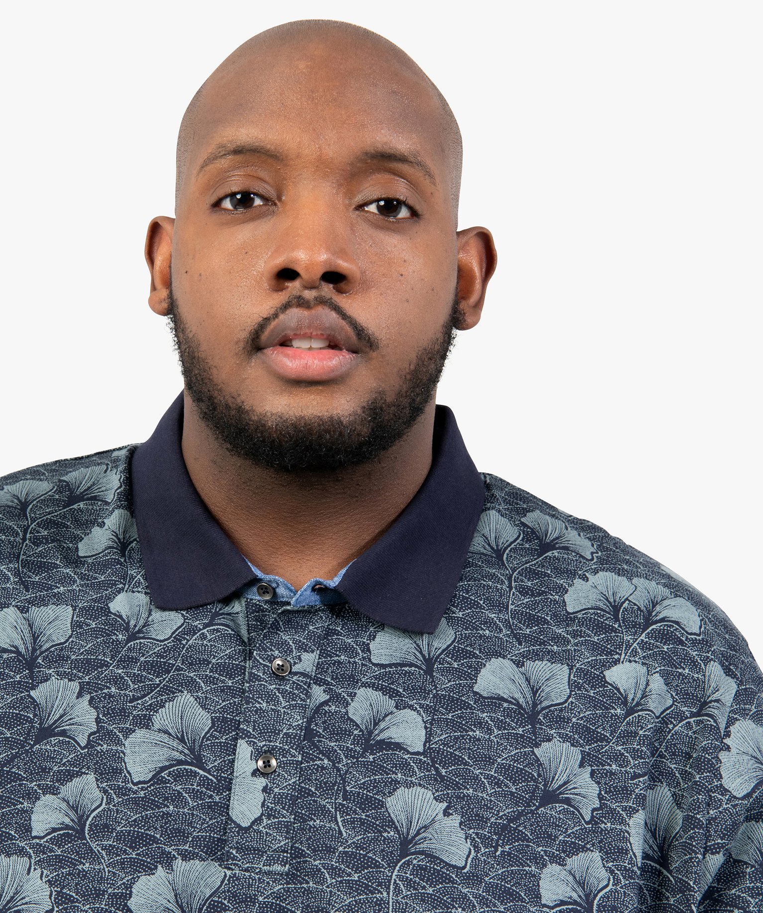 Polo homme grande taille à manches courtes et motif feuille bleu | GEMO