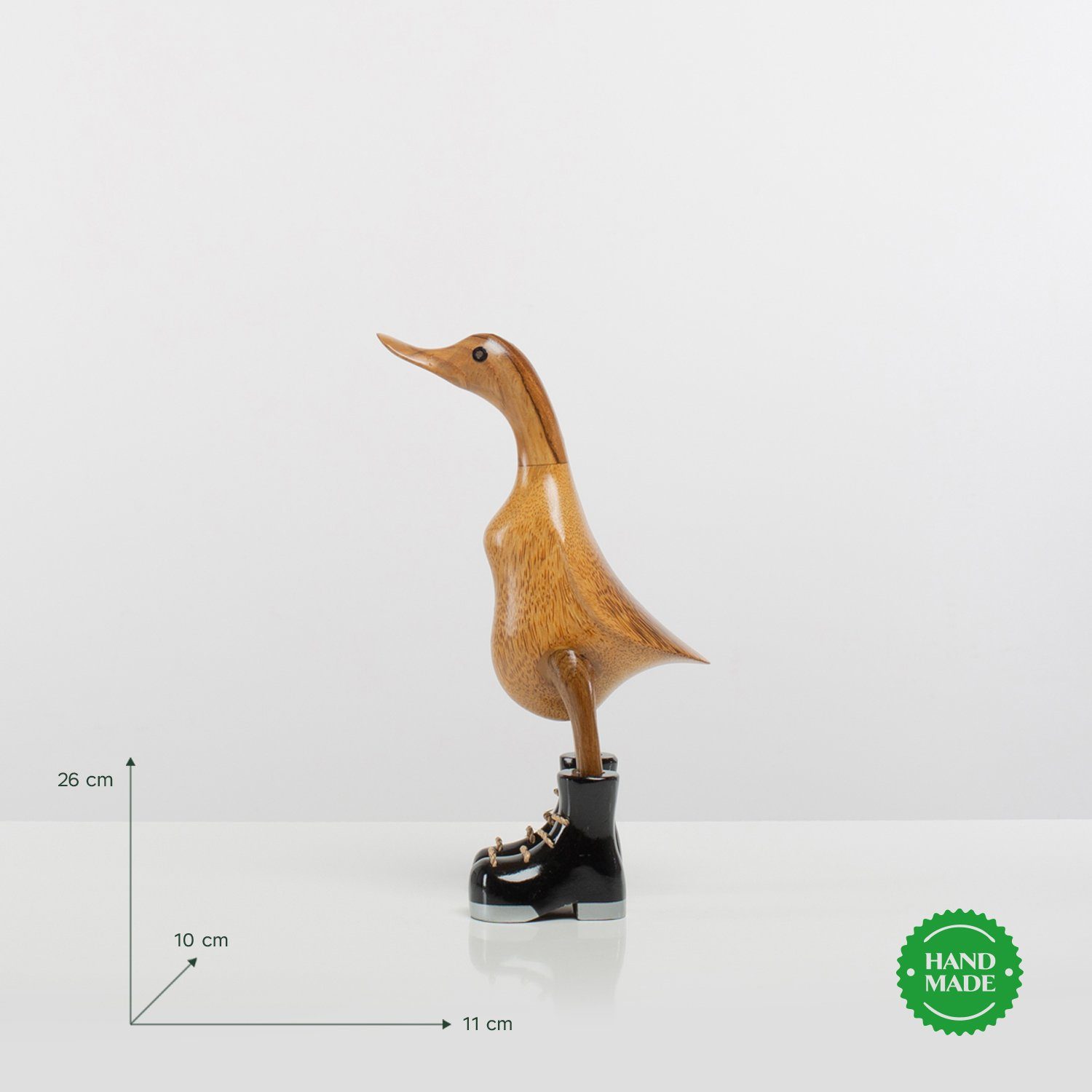 Rikmani Dekofigur Holzfigur Ente Stiefel - Handgefertigte Dekoration aus Holz Geschenk (3-er Set), 3 Holzarten