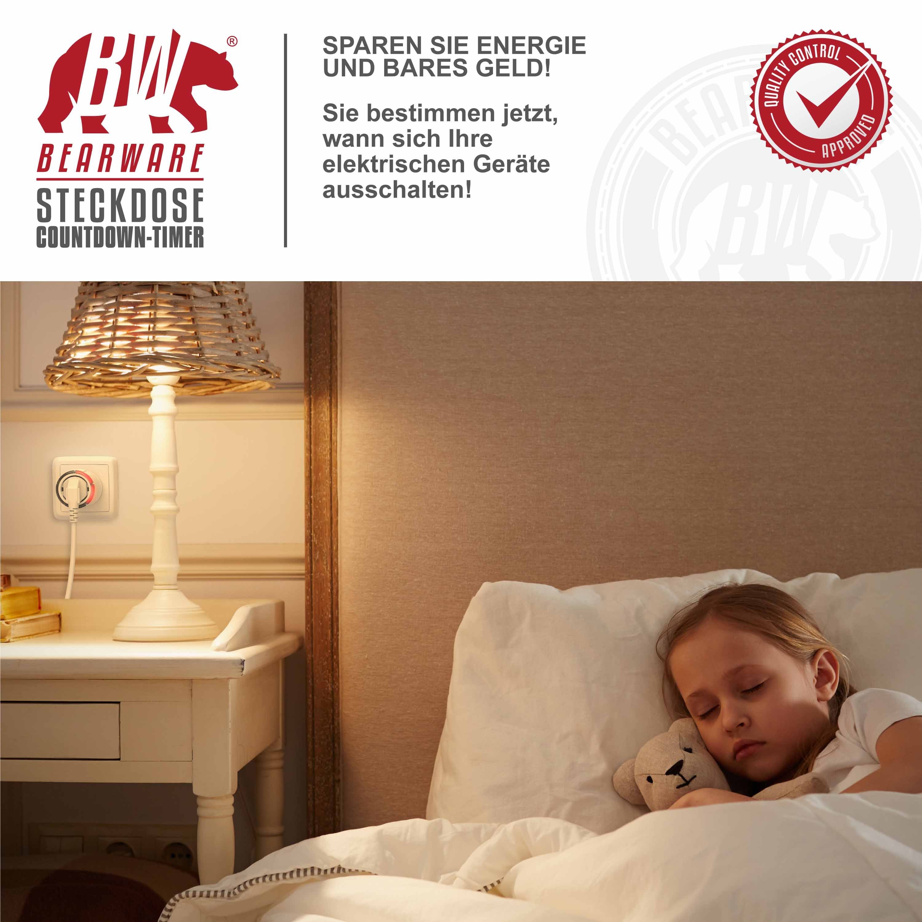 BEARWARE Zeitschaltuhr, mechanisch, Steckdose mit Countdown Timer mit 5 einstellbaren Zeitintervallen