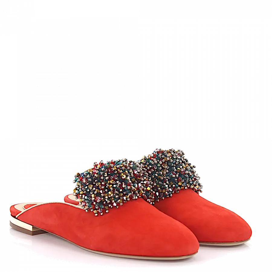 Elie Saab - Slipper Schmuckstein rot - rot