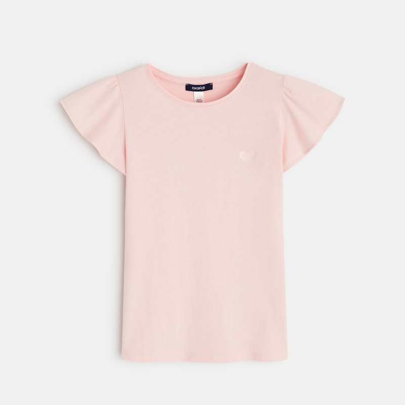 T-shirt à manches courtes volantées rose fille