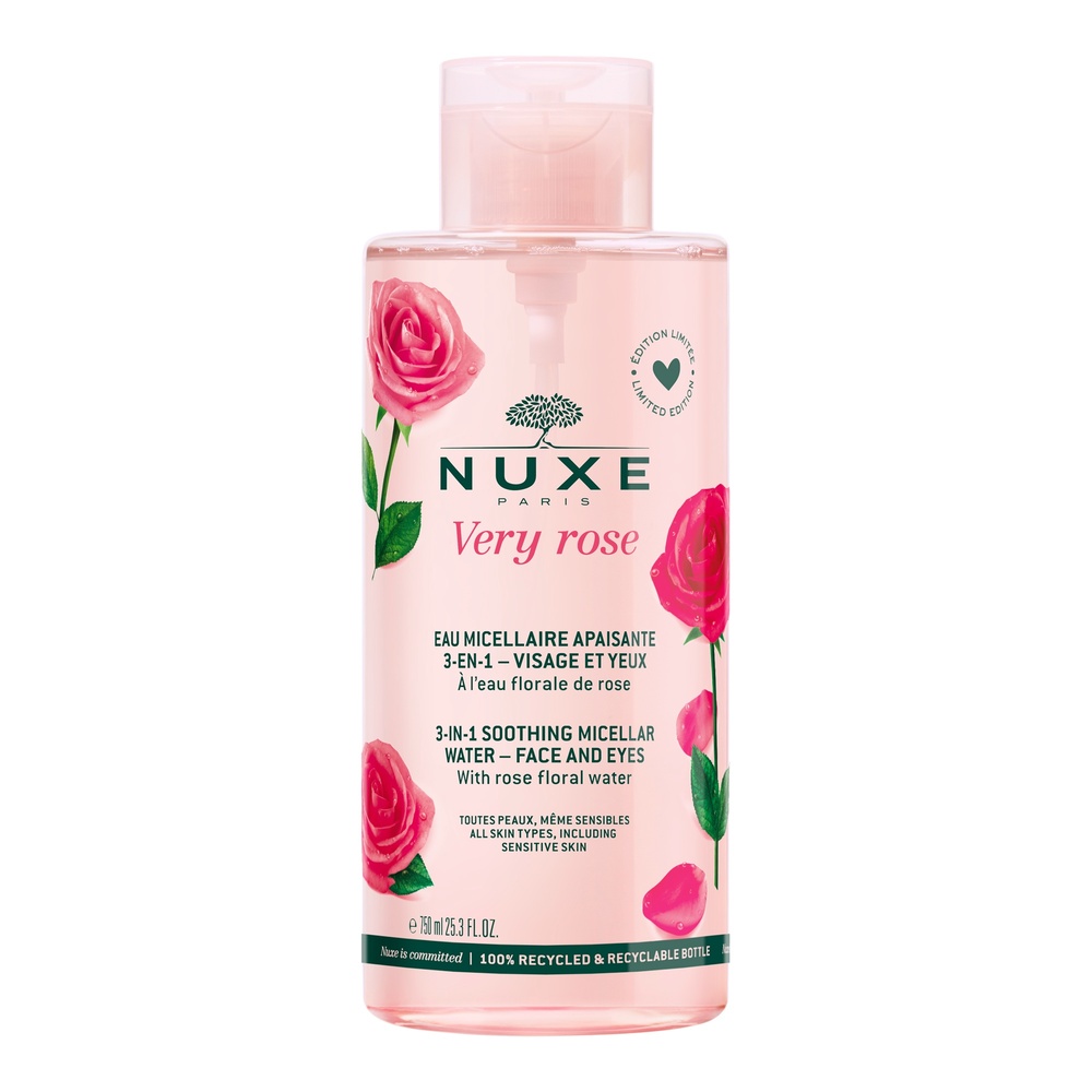 Nuxe Eau micellaire apaisante 3-en-1 visage et yeux Very Rose JUMBO 750ml Eau micellaire