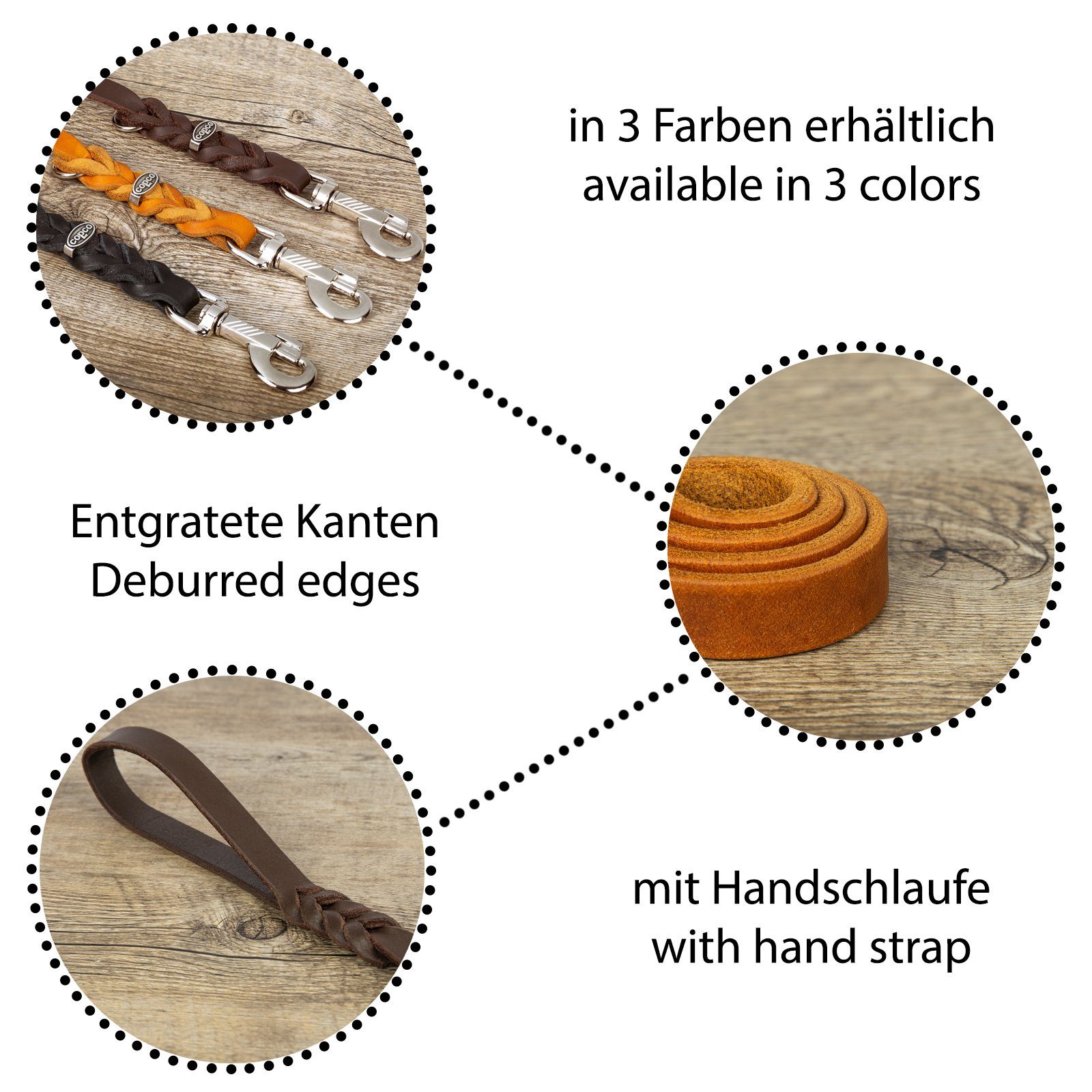 CopcoPet Hundeleine Fettlederleine mit Handschlaufe verchromt, Robust, nachhaltig, Naturprodukt
