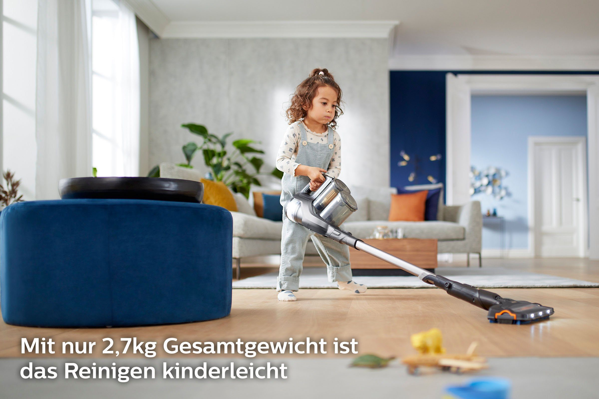 Philips Nass-Trocken-Akkusauger XC8347/01 SpeedPro Max Aqua Plus, beutellos, mit 80 Minuten Laufzeit, Wischfunktion und 360°-Saugdüse