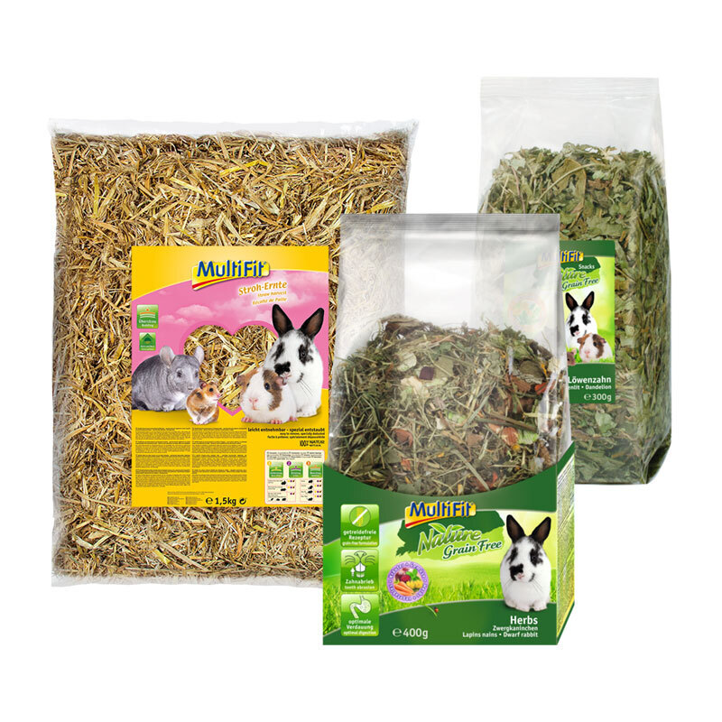 MultiFit Streu & Stroh MultiFit Grain Free Zwergkaninchen Geschenk-Set 3tlg.