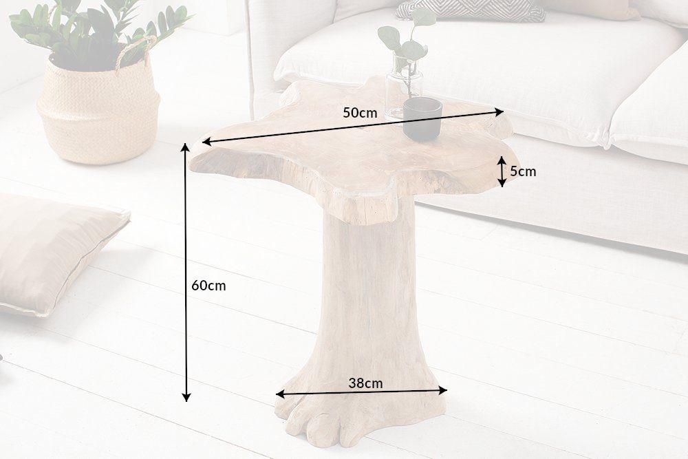 riess-ambiente Beistelltisch ROOT 53cm natur, Nachttisch · Massivholz · Hocker · mit Jahresringen · Teakholz