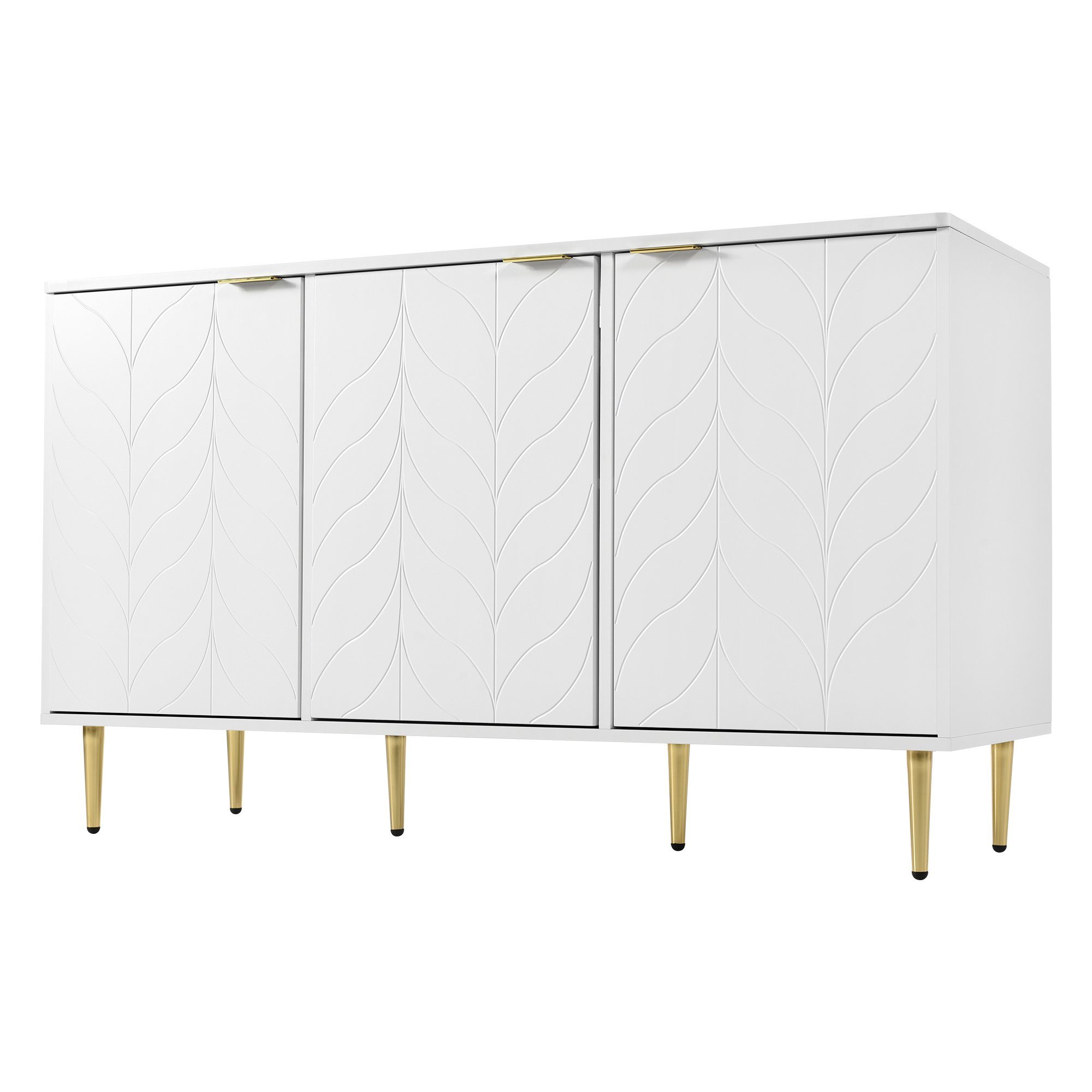 Flieks Kommode, Nachtschrank Sideboard mit 3 Türen und 6 Fächer 127x45x75cm