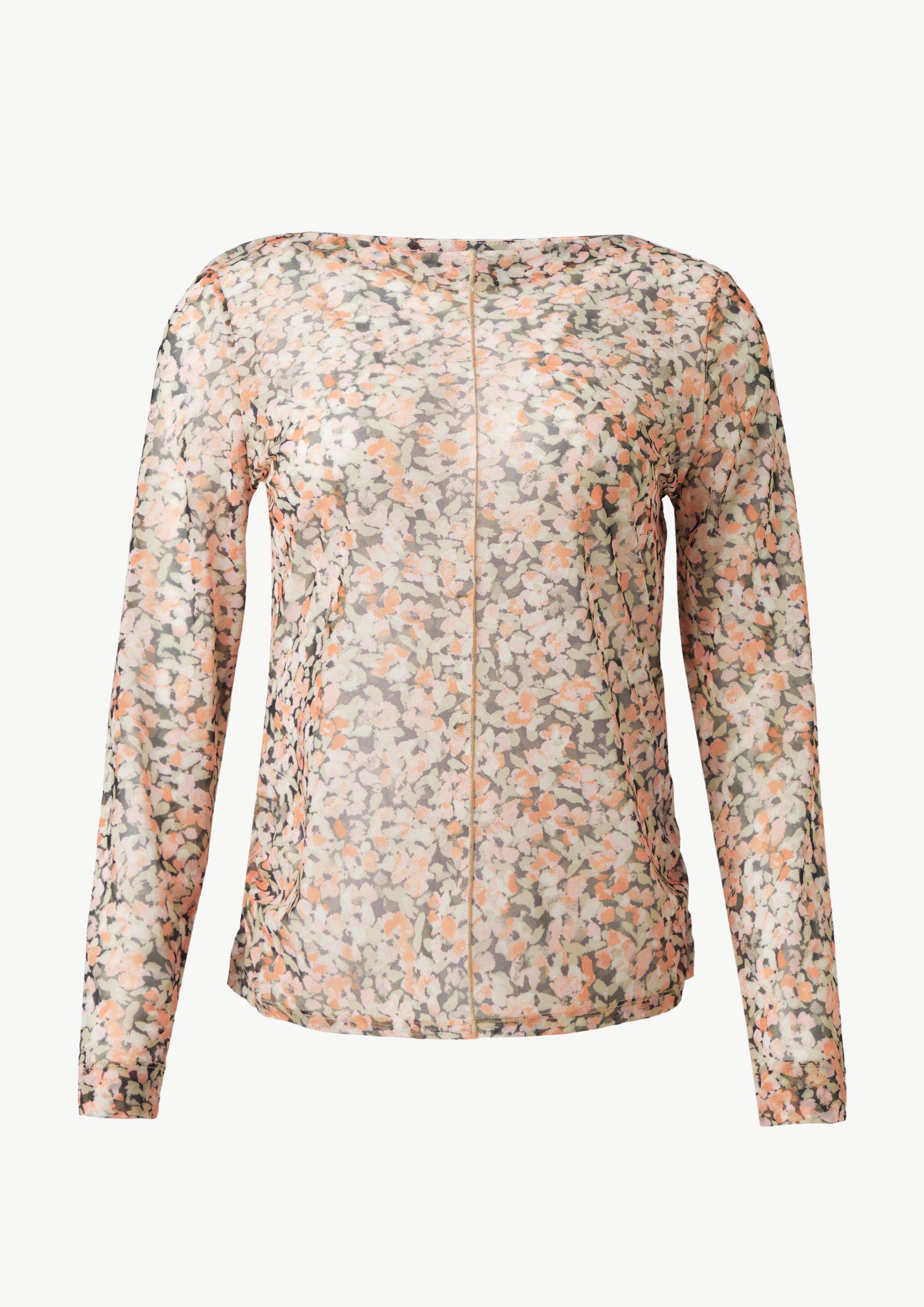 Mesh-Langarmshirt mit floraler Musterung - pfirsich
