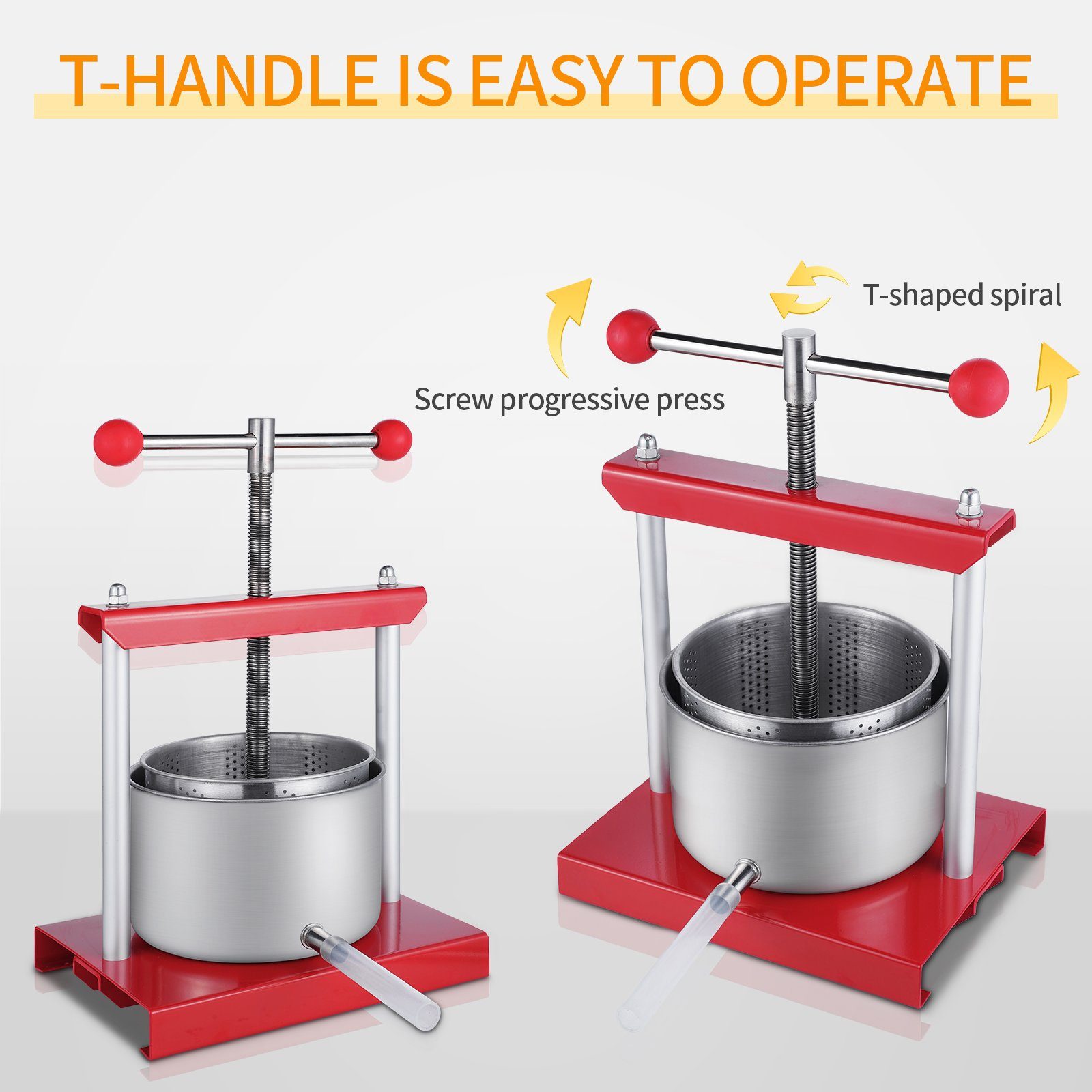 AUFUN Obstpresse Edelstahl Obstpresse Fruchtpresse Weinpresse Traubenpresse 3L/5L, Manuell Saftpresse Entsafter Obstmühle Obst Wein Presse