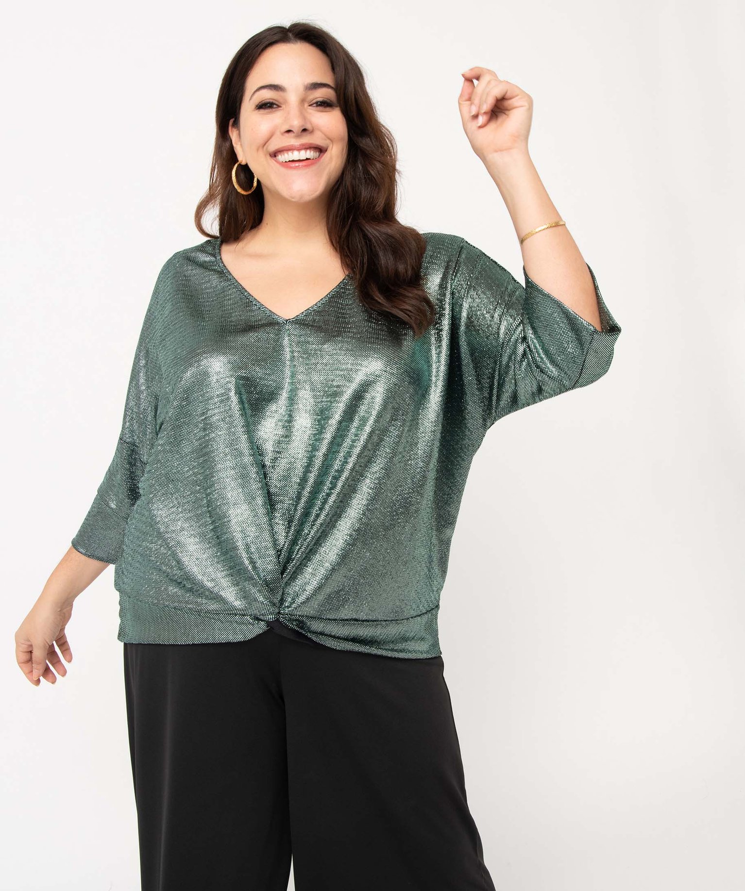 Tee-shirt femme grande taille à manches courtes, paillettes... vert | GEMO