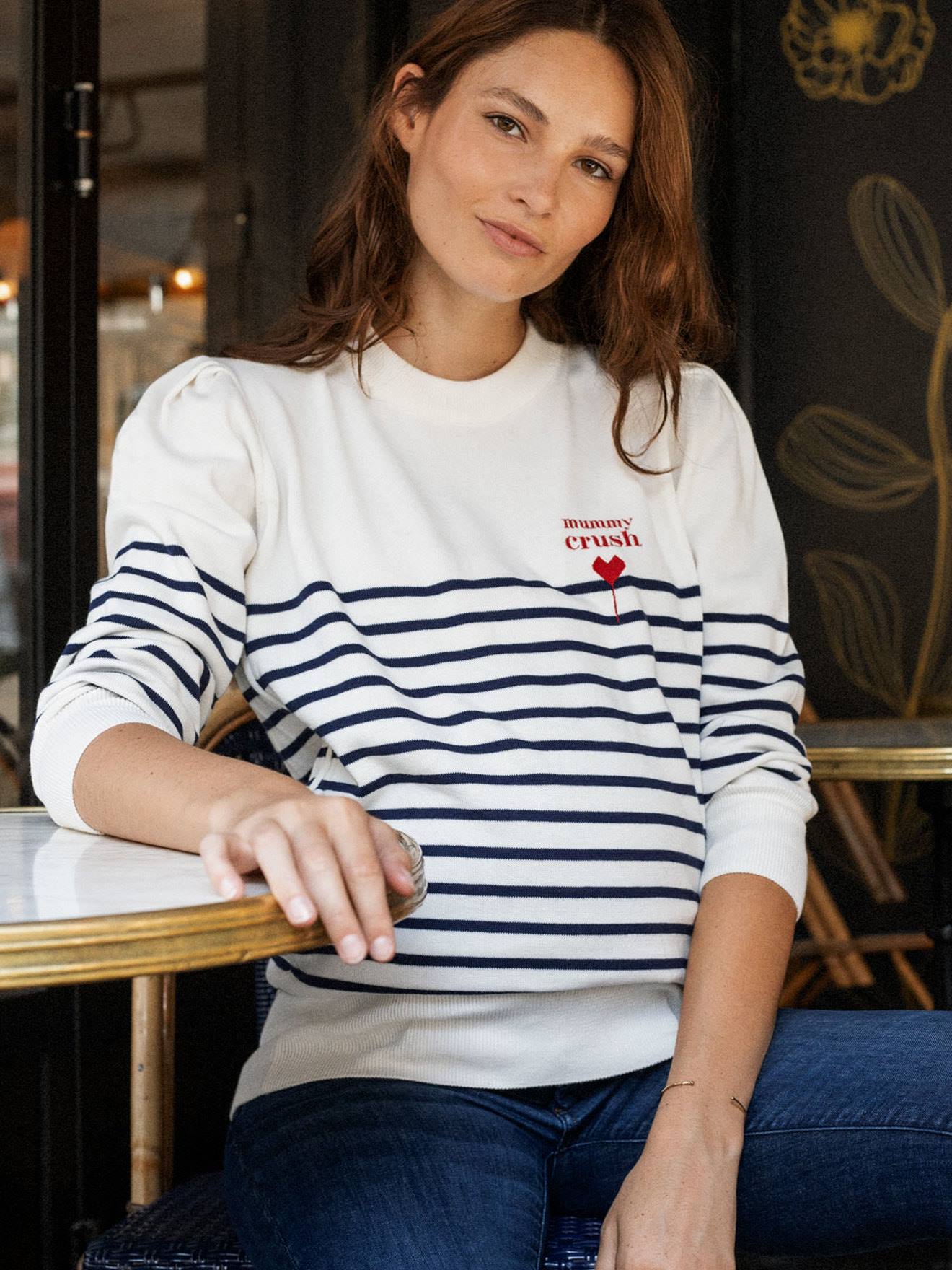 Envie de Fraise Pullover für Schwangerschaft & Stillzeit CESAR ENVIE DE FRAISE, Bio-Baumwolle - blau gestreift