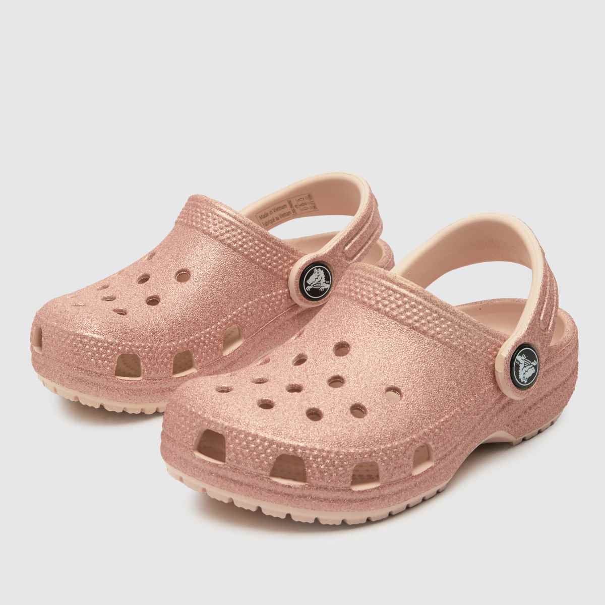 Crocs ljusrosa klassiska glitterträsko flickor småbarnssandaler