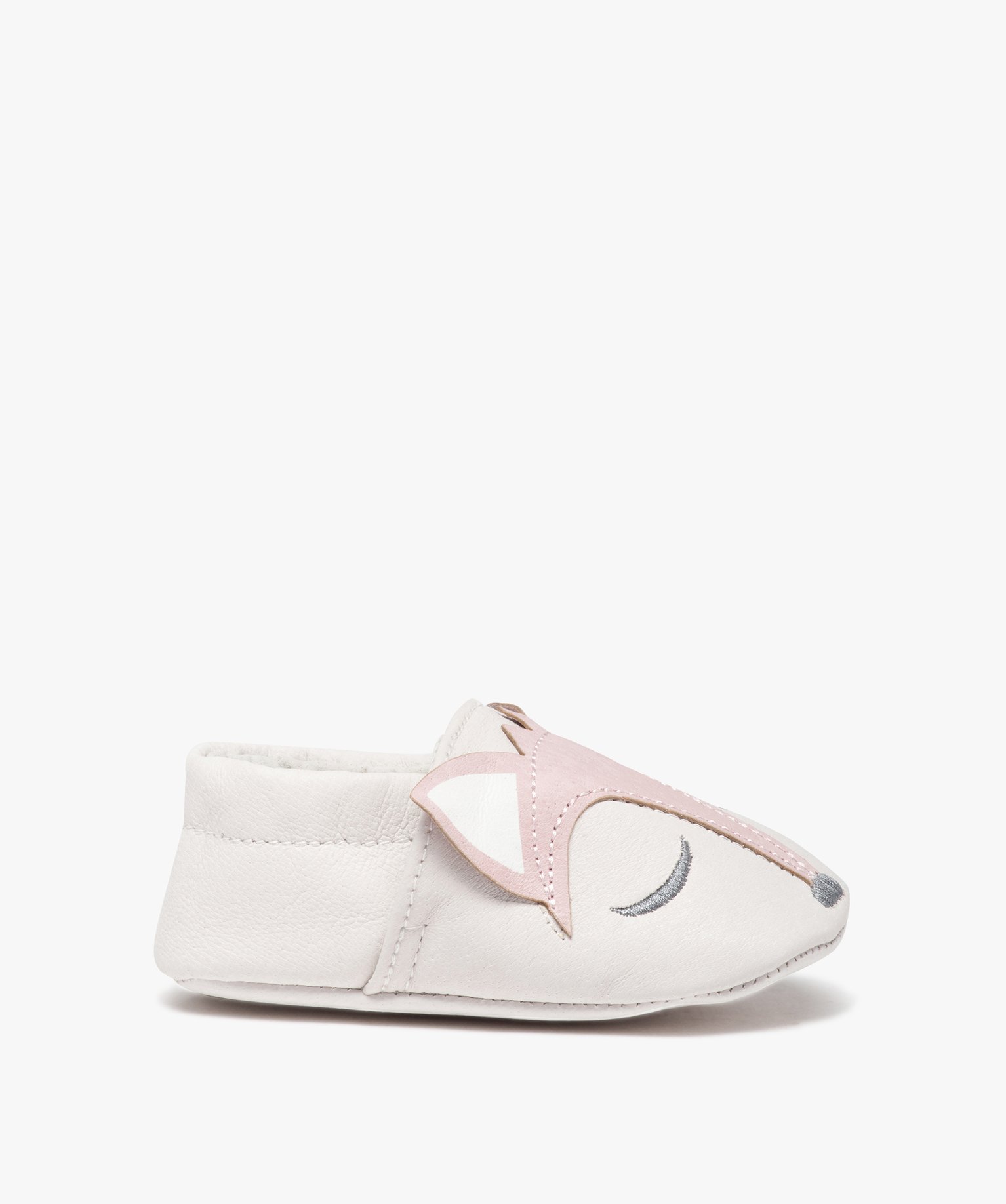 Chaussons de naissance bébé en cuir motifs animaux rose | GEMO