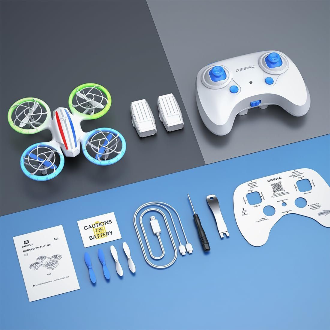DEERC D23 Mini Drohne für Kinder,RC Quadrocopter mit 2 modulare Akkus Drohne (LED-Lichter 3D-Flips Höhenhaltung:Perfektes DrohnengeschenkfürAnfänger)