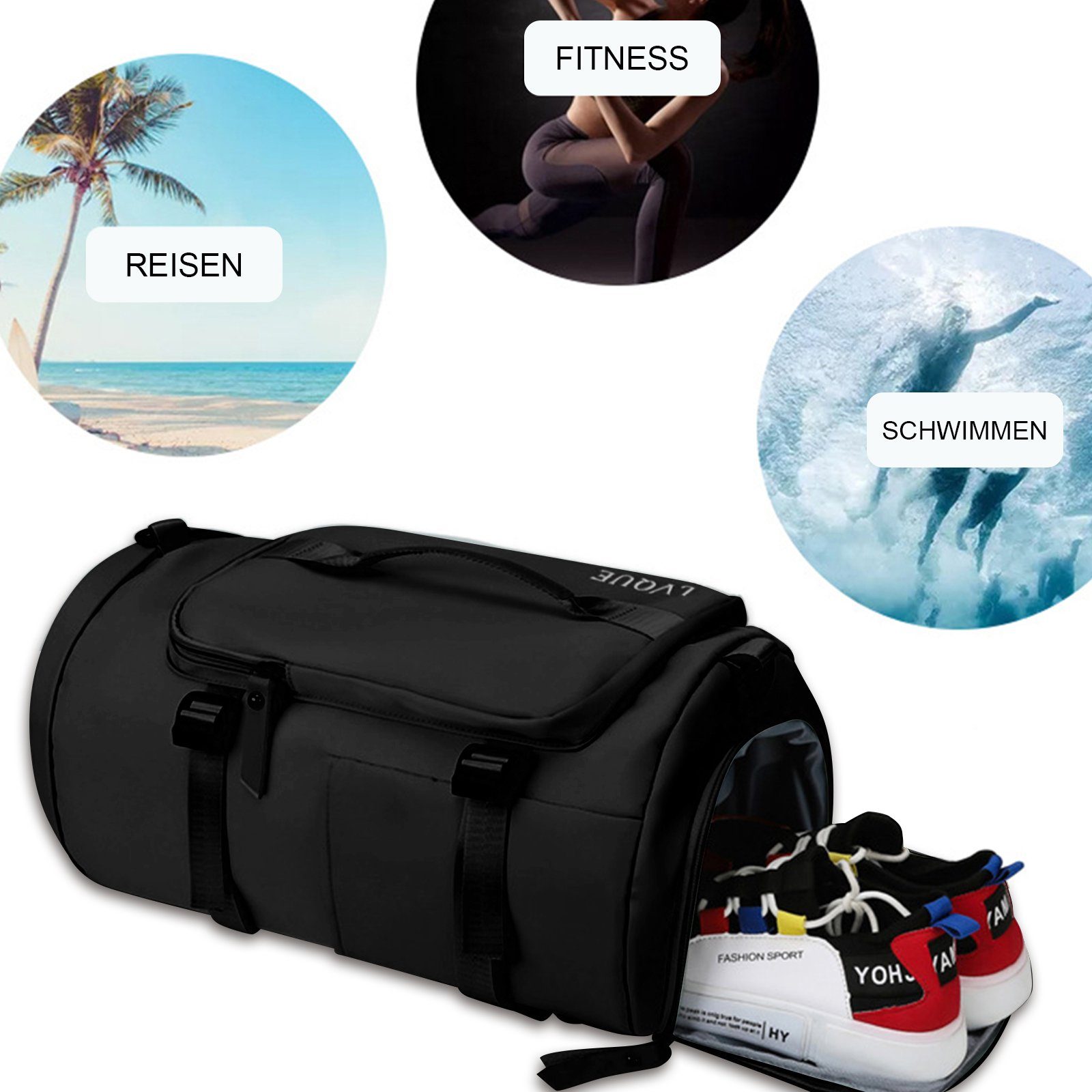 WISHDOR Reiserucksack Freizeitrucksack Sportrucksack Sporttasche Reisen Rucksack Reisetasche (Notebook Laptop Tasche Schule Uni Rucksack Handgepäck 46*25*25 CM, Rucksäcke, Schulrucksack, Schultasche, mit Schuhfach und Nasstasche), für Weekender Schwi
