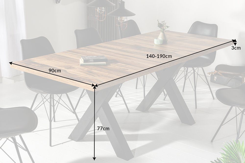 riess-ambiente Esstisch MONTREAL 140-190cm natur / schwarz, Eichen-Optik · X-Gestell · ausziehbar · Industrial