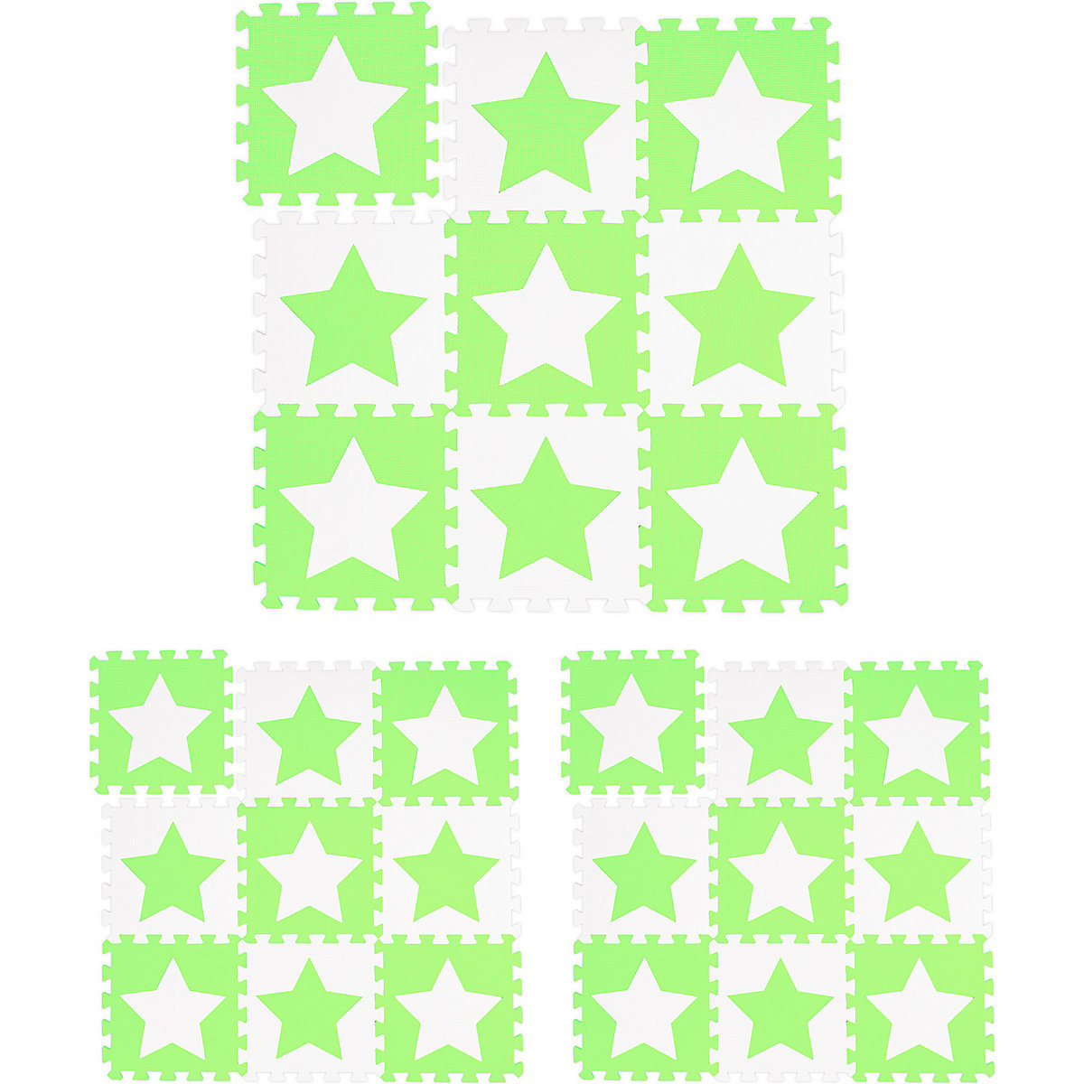 27 x Puzzlematte Sterne weiß-grün