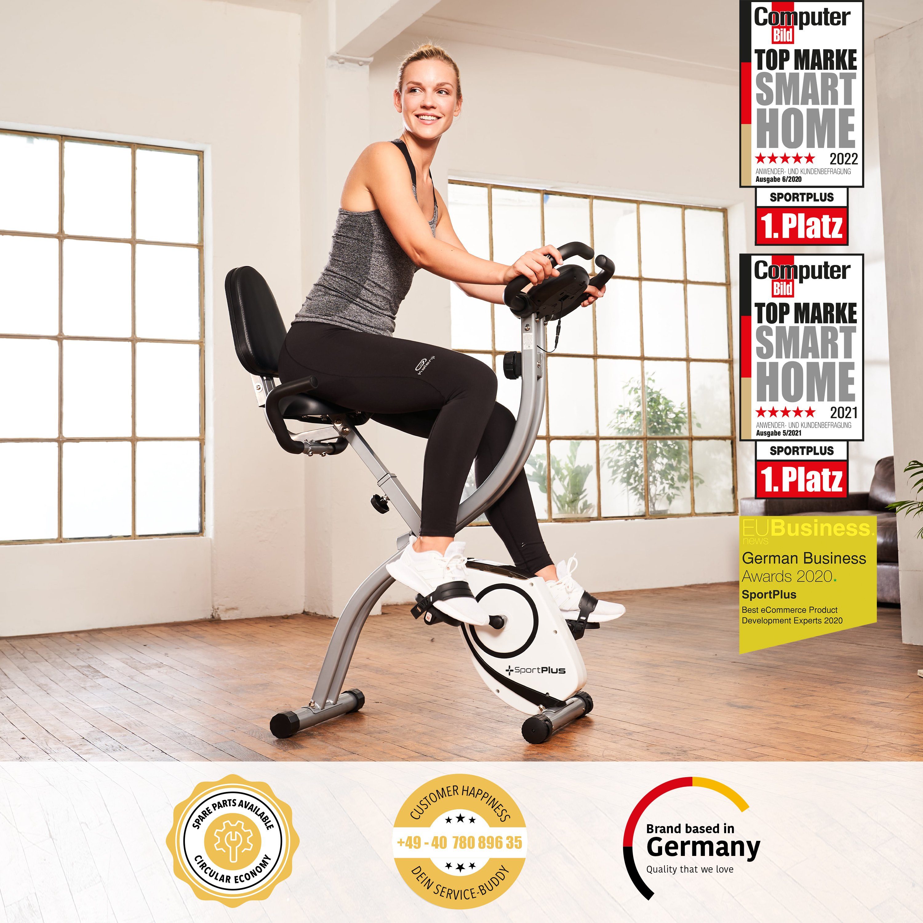SportPlus Heimtrainer SP-HT-1003, Heimtrainer, klappbar für zuhause, Rückenlehne, SP-HT-1003
