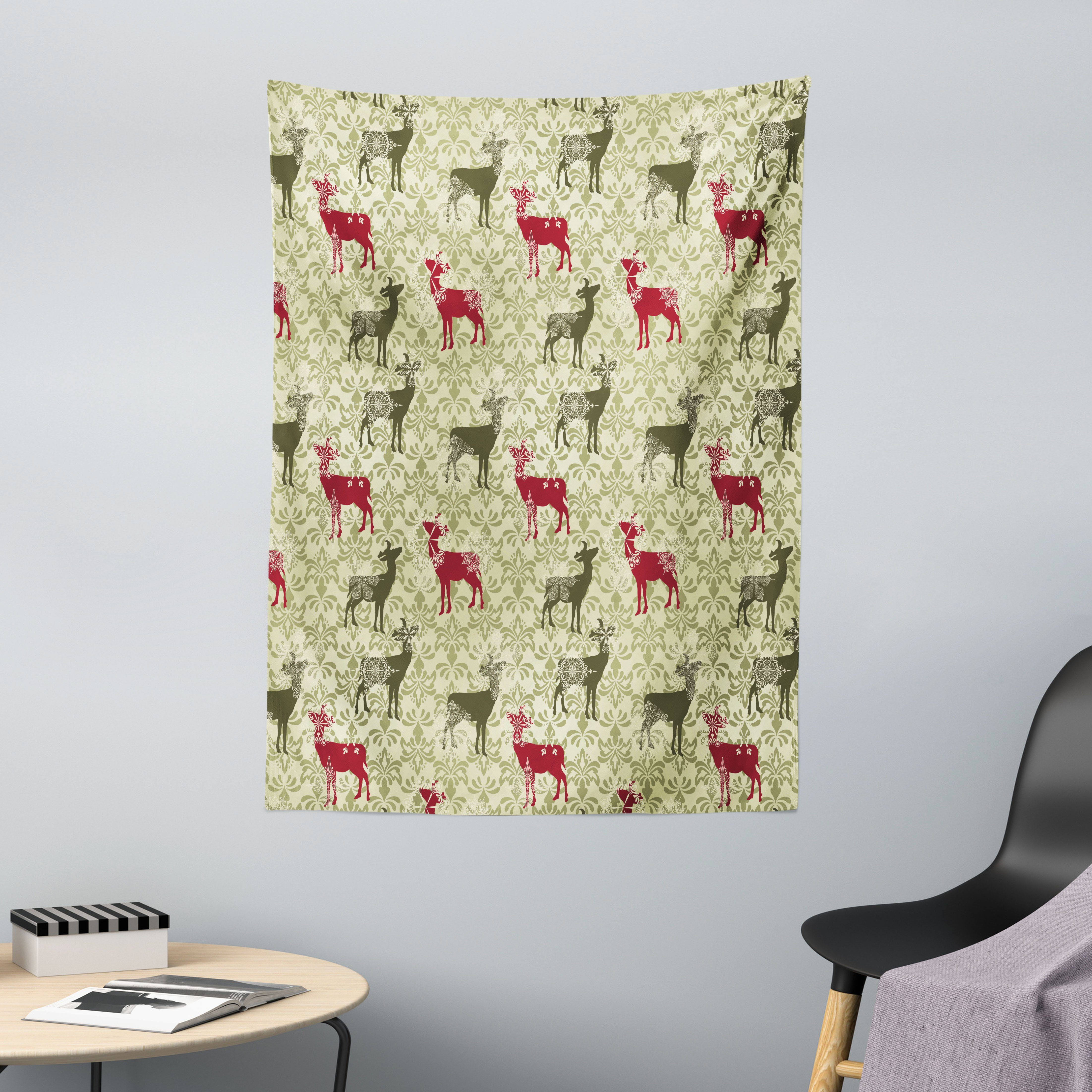 Wandteppich aus Weiches Mikrofaser Stoff Für das Wohn und Schlafzimmer, Abakuhaus, rechteckig, Hirsch Damast-Muster