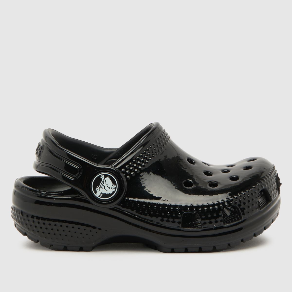Crocs svarta klassiska högglansiga träskor för småbarn