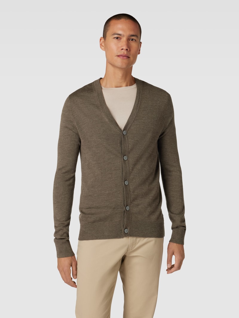 Strickjacke mit V-Ausschnitt und Knopfleiste in taupe meliert