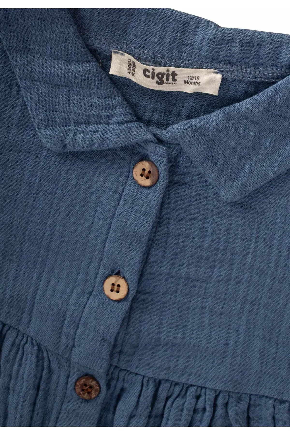 Cigit  Gerafftes Musselinkleid mit Kragen für Babys, 1–7 Jahre, Indigoblau