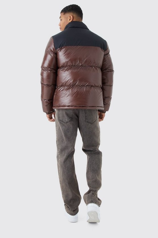 Man hochglänzende Colorblock Steppjacke