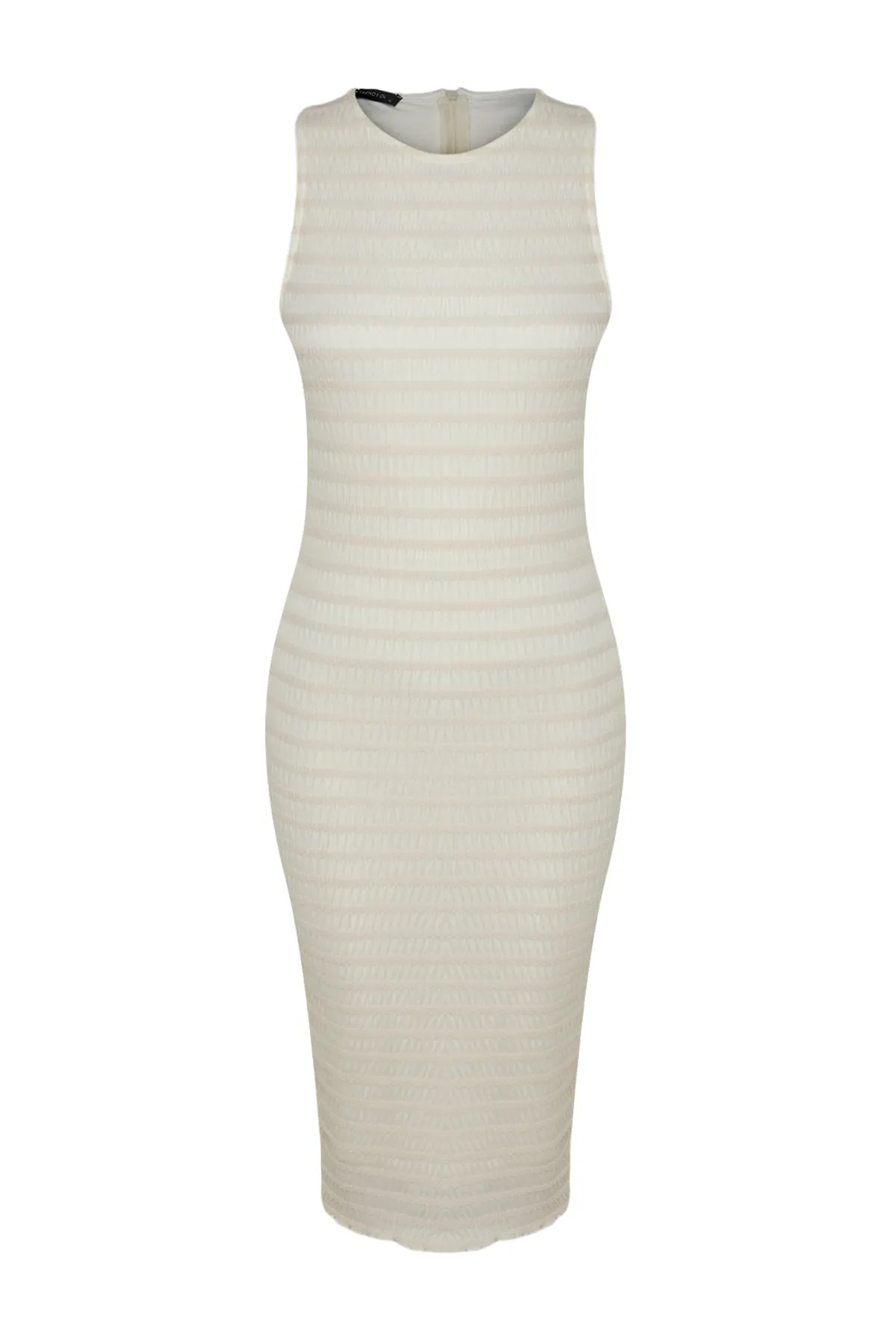 Trendyol Collection  Enganliegendes, ecrufarbenes, tailliertes Midi-Kleid mit Neckholder und strukturiertem, dehnbarem Strickkleid in limitierter Auflage TWOSS23EL02192