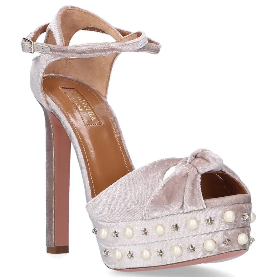 Aquazzura - Sandalen HARLOW PEARLS Samt - beige
