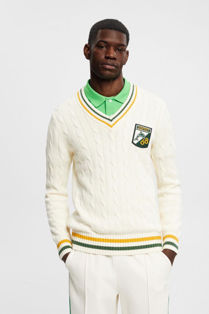 Zopfstrickpullover mit Logo-Patch