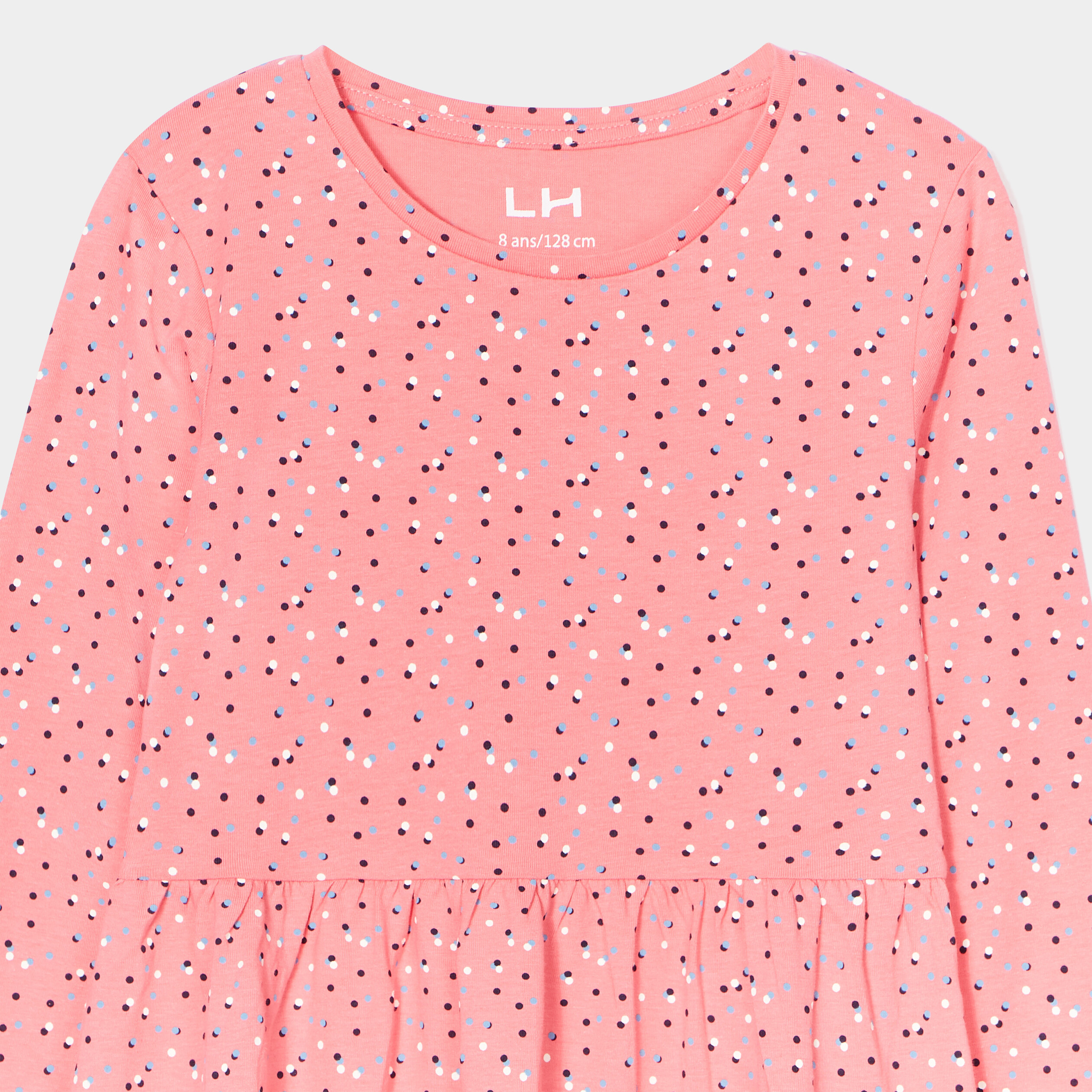 Robe trapèze manches longues coton rose fille | La Halle