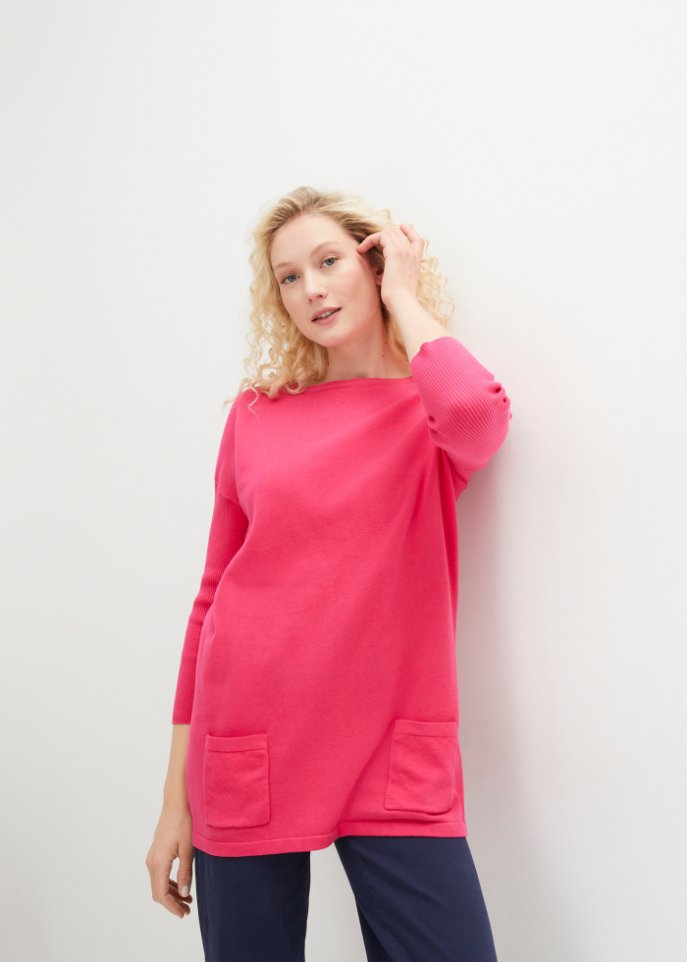 Feinstrickpullover aus Baumwollmix, 7/8 Arm