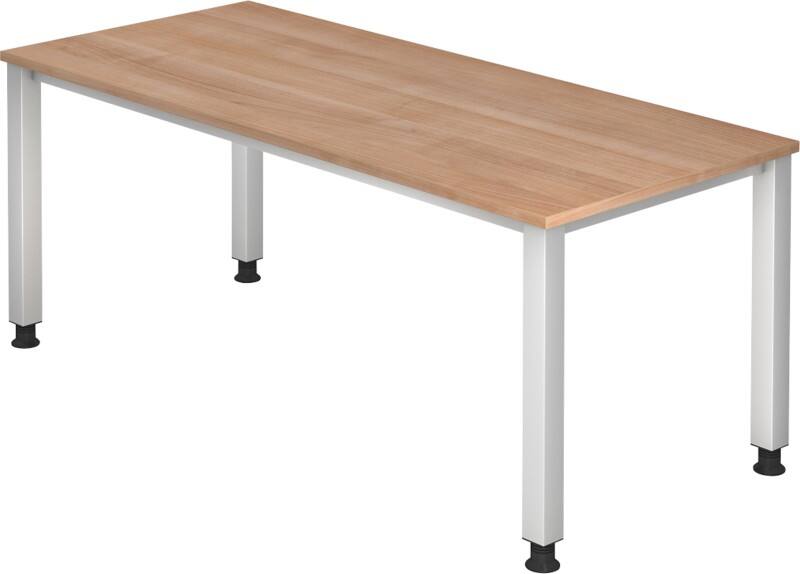 Hammerbacher Q Serie Höhenverstellbar Schreibtisch Rechteckig Walnuss Holz Silber 4 Füße 1.800 x 685 mm