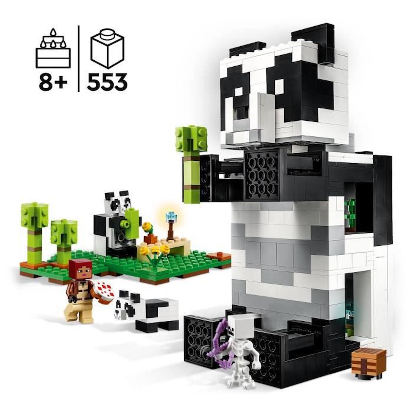 LEGO Minecraft 21245 Le Refuge Panda, Jouet de Maison, avec Figurines Animaux et Squelette noir