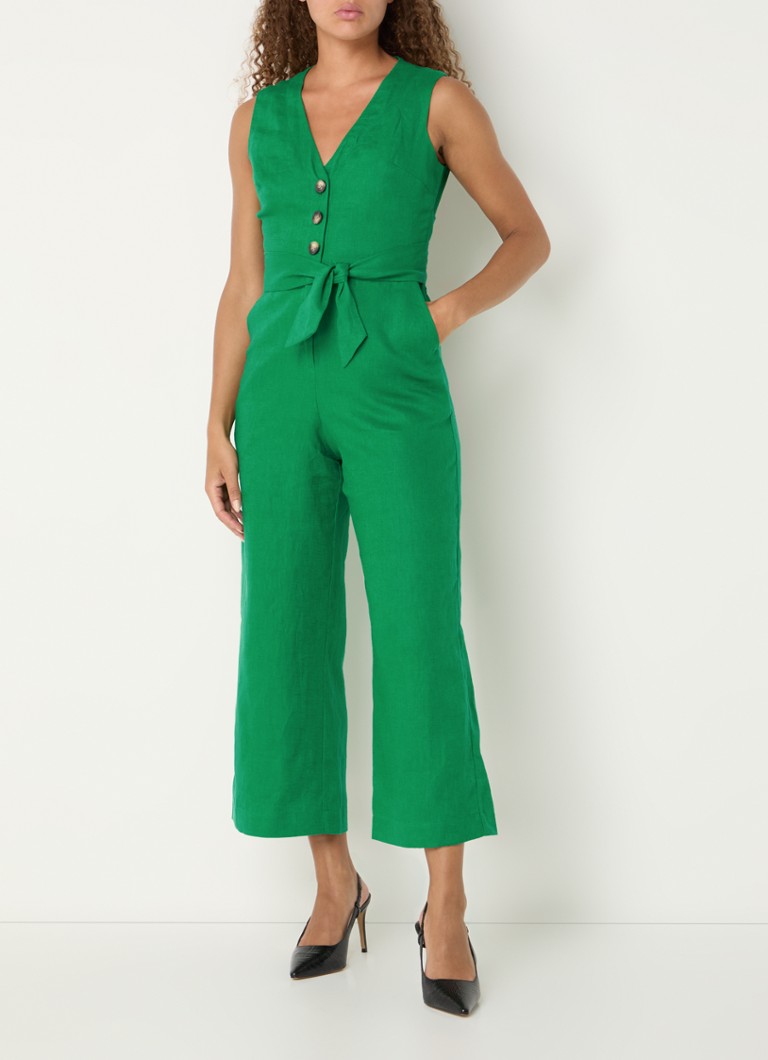 Hobbs Melodie loose fit cropped linen jumpsuit with tie belt